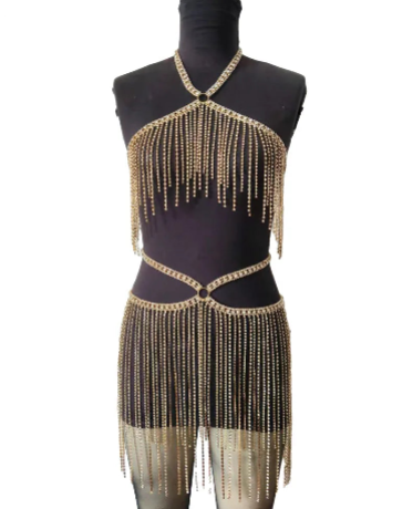 Rhinestone Chain Dress - MidnightAura