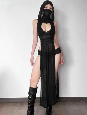 Open Avant Garde Dress With Hood - MidnightAura