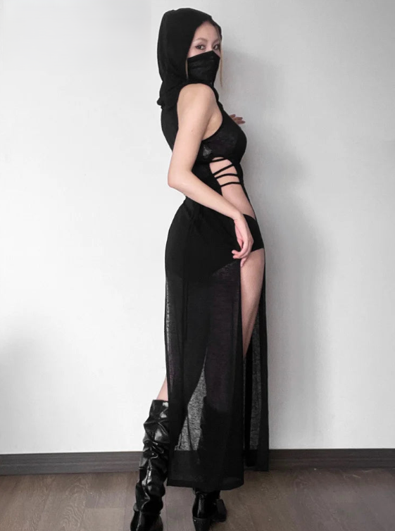 Open Avant Garde Dress With Hood - MidnightAura