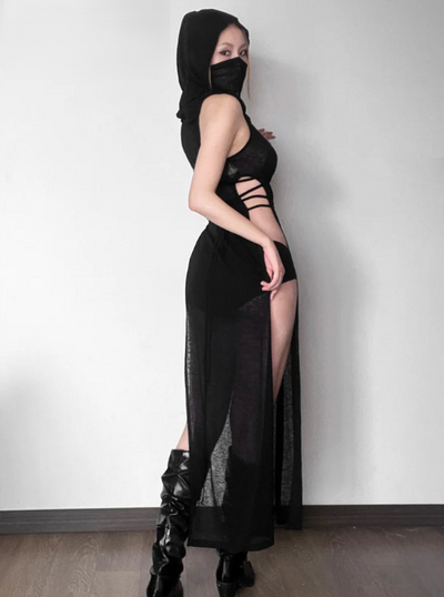 Open Avant Garde Dress With Hood - MidnightAura