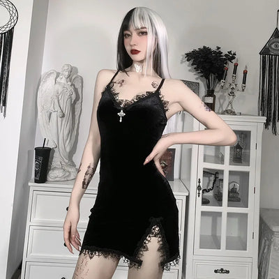 Velvet Lace Trim Bodycon Dress - MidnightAura