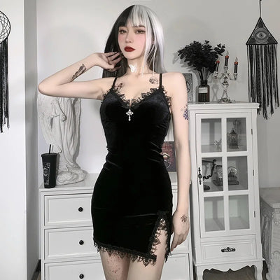 Velvet Lace Trim Bodycon Dress - MidnightAura