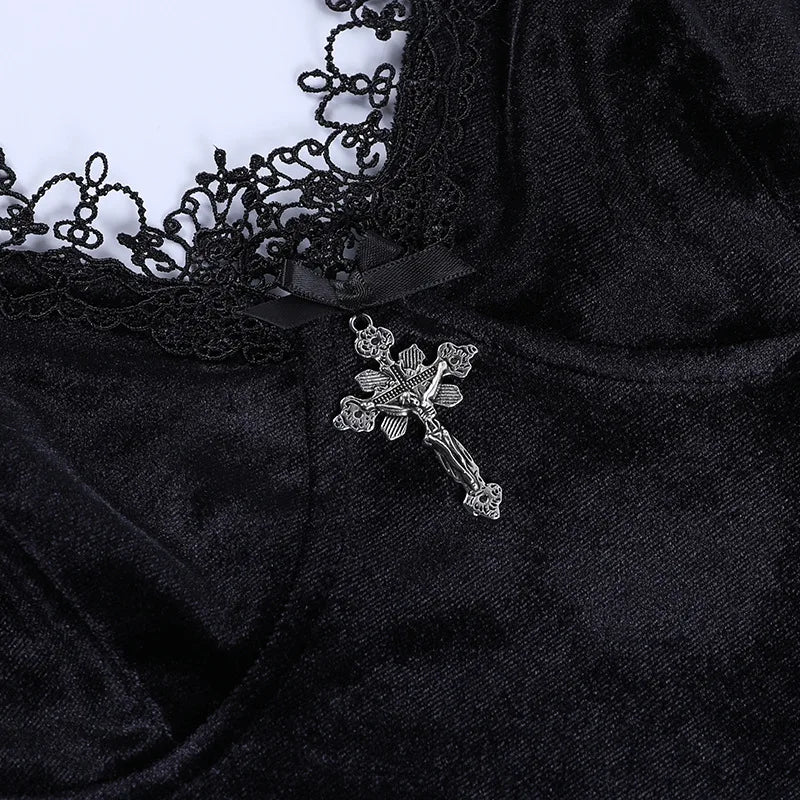 Velvet Lace Trim Bodycon Dress - MidnightAura