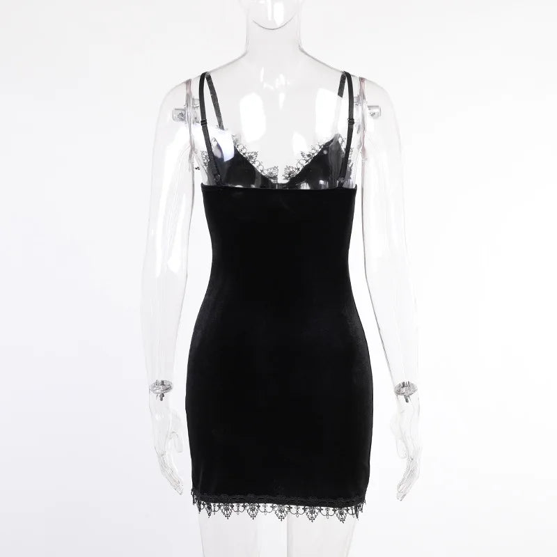 Velvet Lace Trim Bodycon Dress - MidnightAura