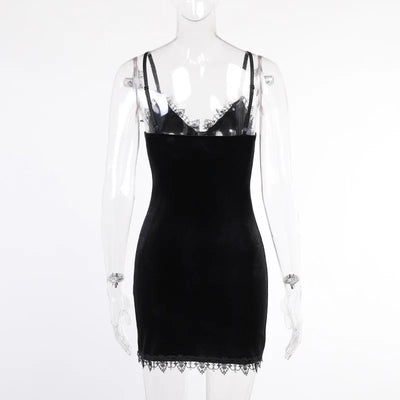 Velvet Lace Trim Bodycon Dress - MidnightAura