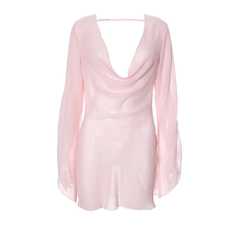 See-Through Backless Dress - MidnightAura
