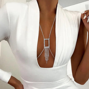 StoneFans Tassel Rhinestone Chest Chain - MidnightAura