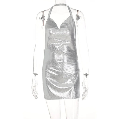 Backless Sequin Halter Dress - MidnightAura
