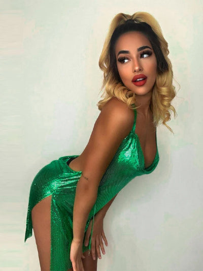Backless Sequin Halter Dress - MidnightAura