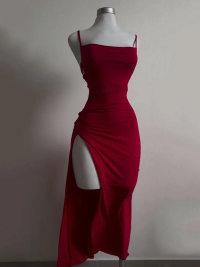 Backless Lace-Up Slit Maxi Dress - MidnightAura