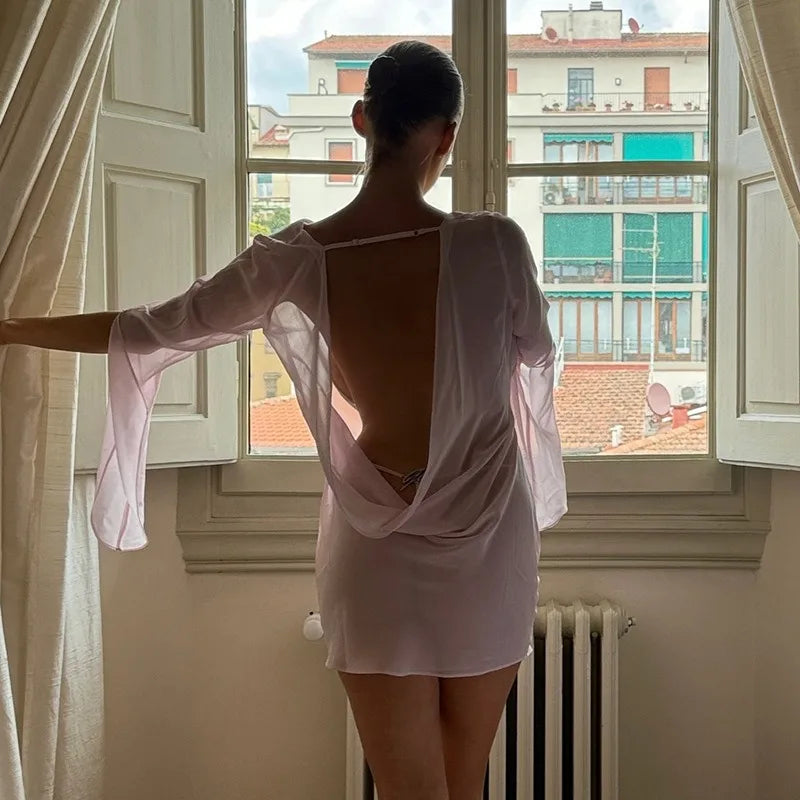 See-Through Backless Dress - MidnightAura