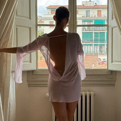 See-Through Backless Dress - MidnightAura