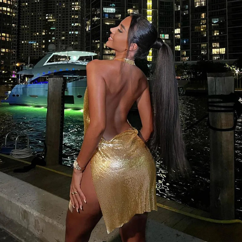 Backless Sequin Halter Dress - MidnightAura