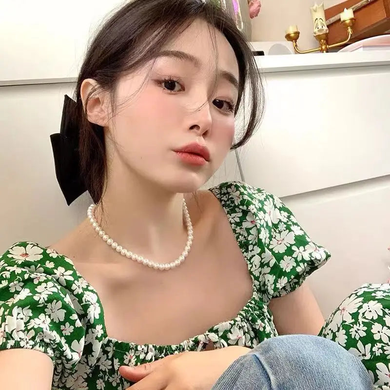 Simulated Pearl Beaded Necklace - MidnightAura