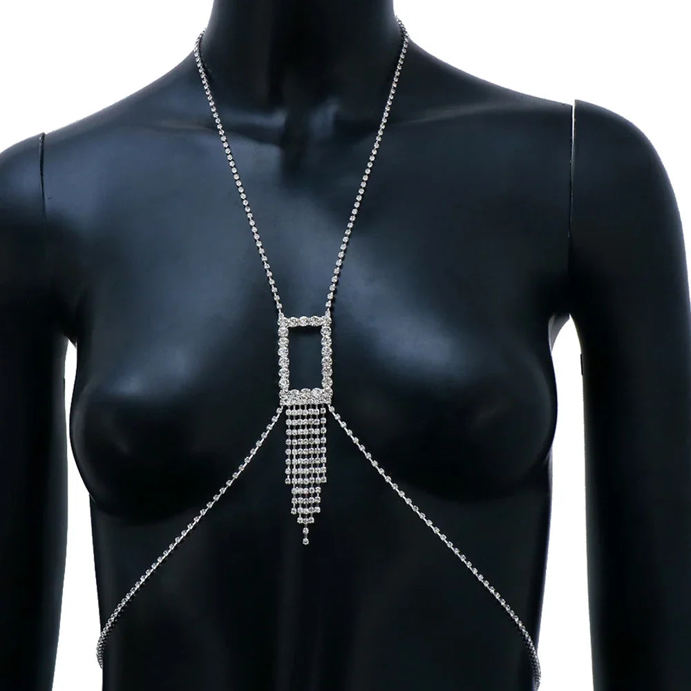 StoneFans Tassel Rhinestone Chest Chain - MidnightAura