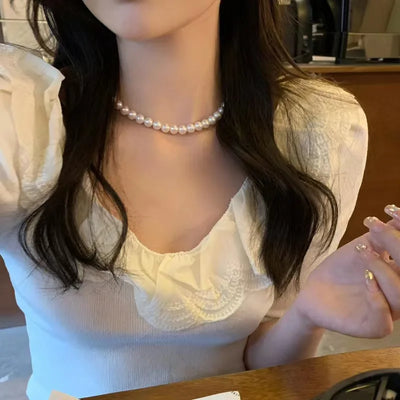 Simulated Pearl Beaded Necklace - MidnightAura