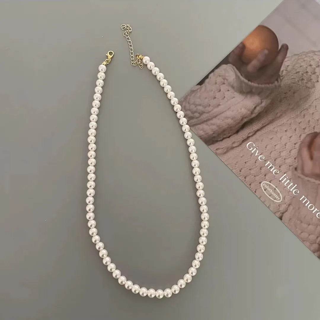 Simulated Pearl Beaded Necklace - MidnightAura