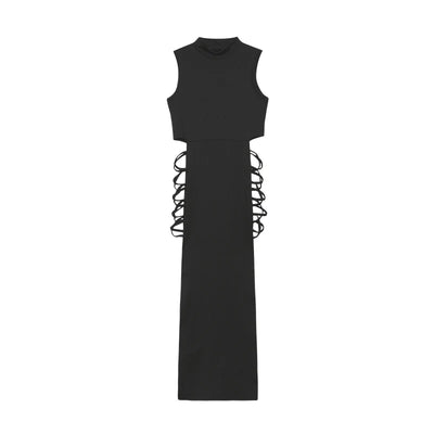 High Neck Lace-Up Cut-Out Bodycon Maxi Dress - MidnightAura