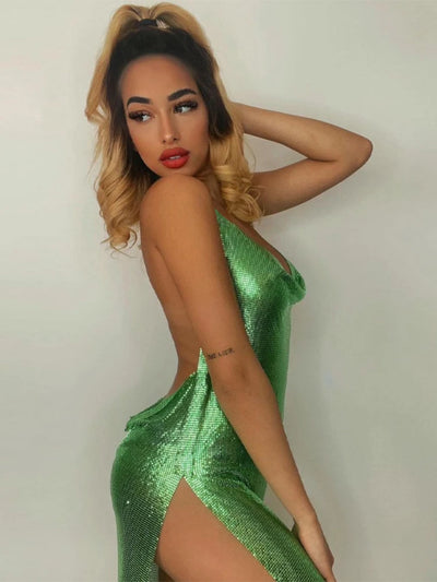 Backless Sequin Halter Dress - MidnightAura
