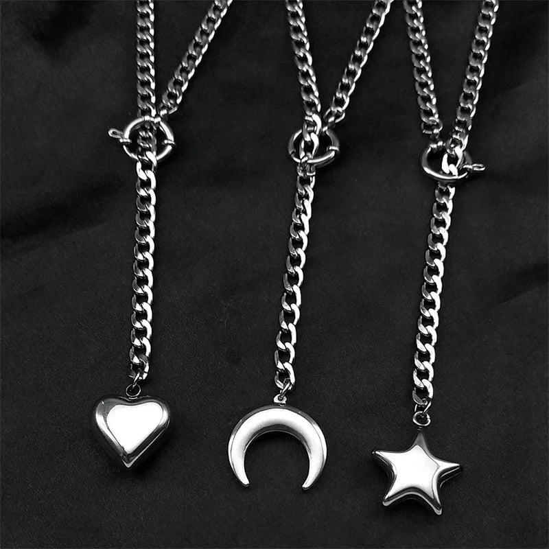 Heart Star O-ring Long Chain - MidnightAura