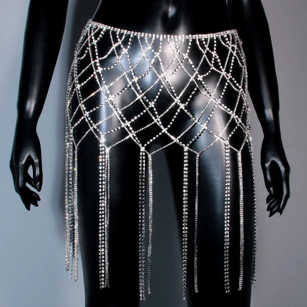 Rhinestone Chain Skirt - MidnightAura