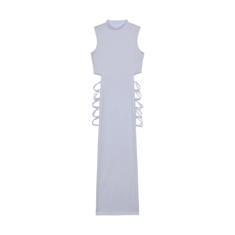 High Neck Lace-Up Cut-Out Bodycon Maxi Dress - MidnightAura