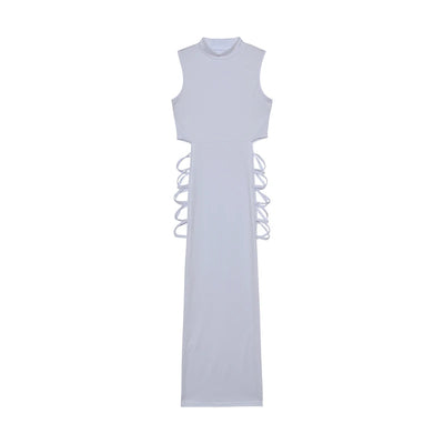 High Neck Lace-Up Cut-Out Bodycon Maxi Dress - MidnightAura