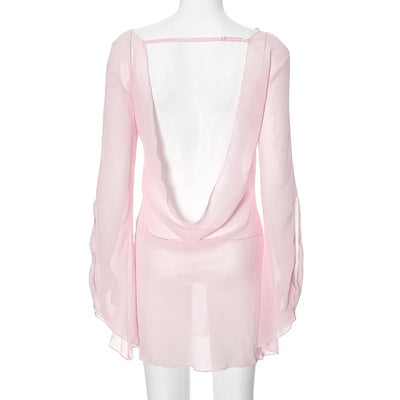 See-Through Backless Dress - MidnightAura
