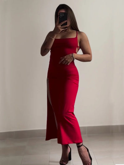 Backless Lace-Up Slit Maxi Dress - MidnightAura