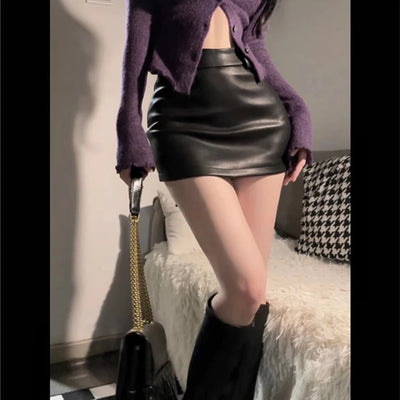 Faux Leather Mini Skirt - MidnightAura